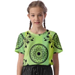 Green Grid Cute Flower Mandala Kids  Basic Tee