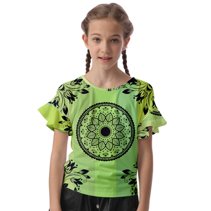 Green Grid Cute Flower Mandala Kids  Cut Out Flutter Sleeves