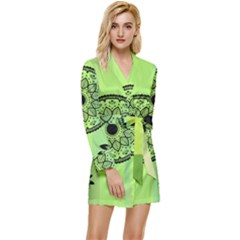 Green Grid Cute Flower Mandala Long Sleeve Satin Robe by Magicworlddreamarts1