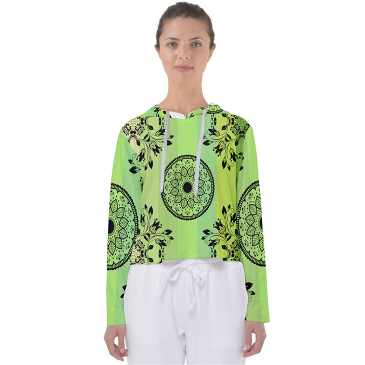 Green Grid Cute Flower Mandala Women s Slouchy Sweat