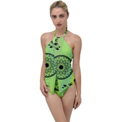 Green Grid Cute Flower Mandala Go With The Flow One Piece Swimsuit by Magicworlddreamarts1