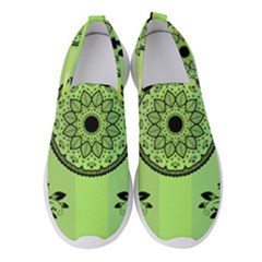 Green Grid Cute Flower Mandala Women s Slip On Sneakers by Magicworlddreamarts1