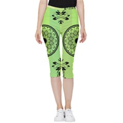 Green Grid Cute Flower Mandala Inside Out Lightweight Velour Capri Leggings  by Magicworlddreamarts1