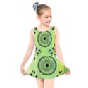 Green Grid Cute Flower Mandala Kids  Skater Dress Swimsuit View1