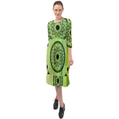 Green Grid Cute Flower Mandala Ruffle End Midi Chiffon Dress by Magicworlddreamarts1