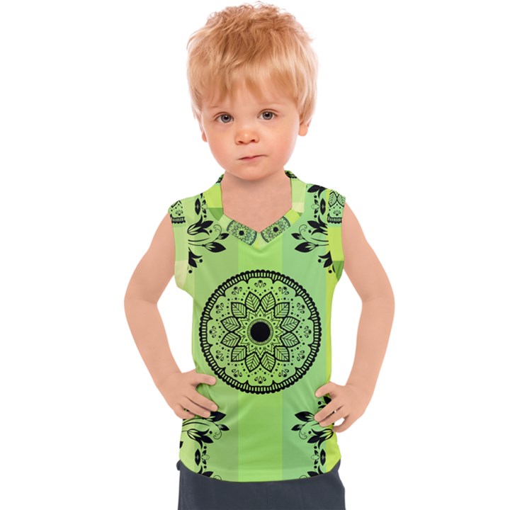 Green Grid Cute Flower Mandala Kids  Sport Tank Top