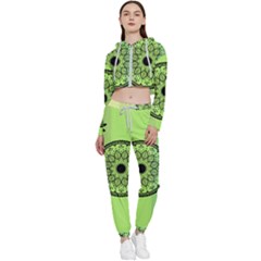 Green Grid Cute Flower Mandala Cropped Zip Up Lounge Set by Magicworlddreamarts1