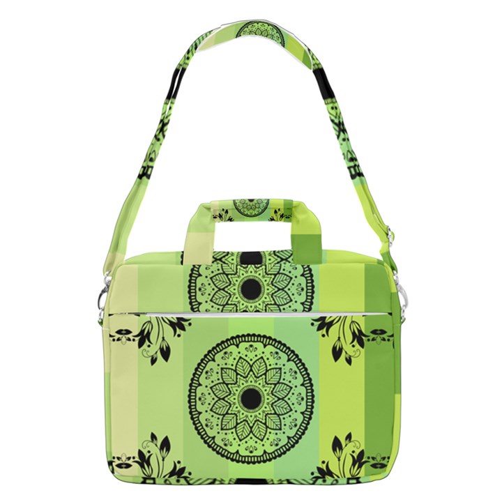 Green Grid Cute Flower Mandala MacBook Pro Shoulder Laptop Bag (Large)