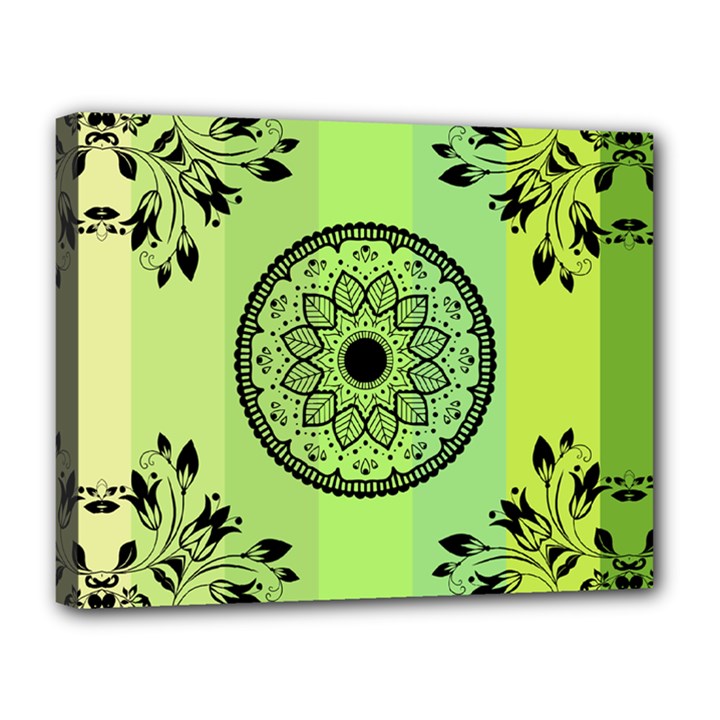 Green Grid Cute Flower Mandala Canvas 14  x 11  (Stretched)