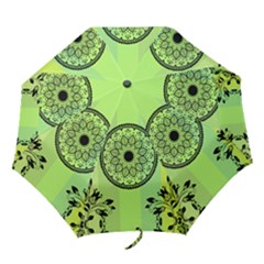 Green Grid Cute Flower Mandala Folding Umbrellas by Magicworlddreamarts1