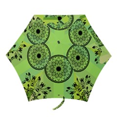 Green Grid Cute Flower Mandala Mini Folding Umbrellas by Magicworlddreamarts1