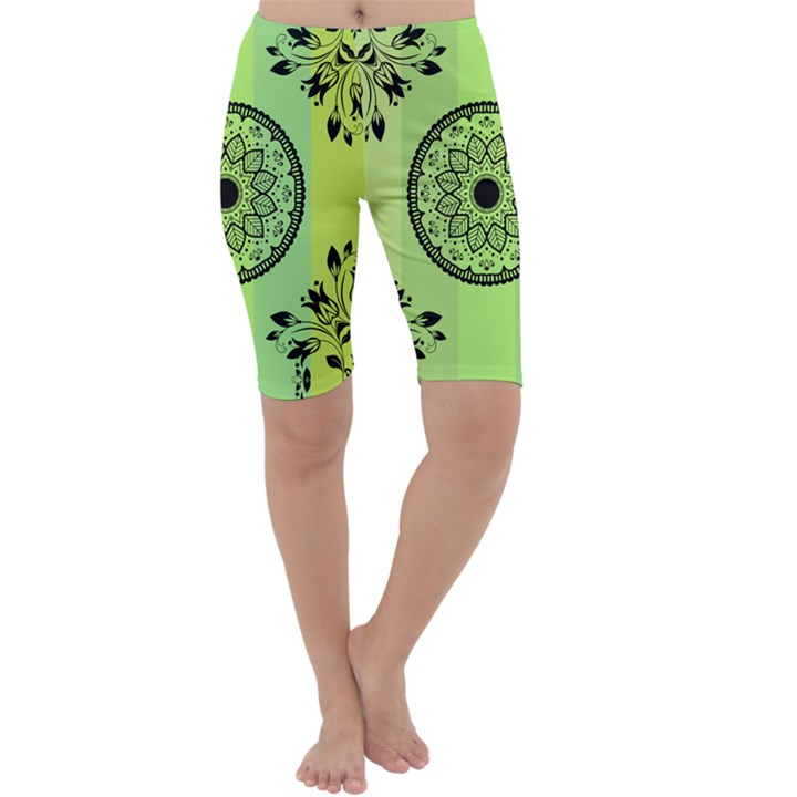 Green Grid Cute Flower Mandala Cropped Leggings 