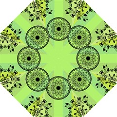 Green Grid Cute Flower Mandala Hook Handle Umbrellas (small) by Magicworlddreamarts1