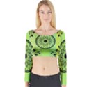 Green Grid Cute Flower Mandala Long Sleeve Crop Top View1