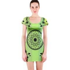 Green Grid Cute Flower Mandala Short Sleeve Bodycon Dress by Magicworlddreamarts1