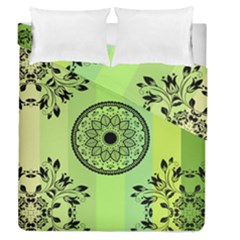 Green Grid Cute Flower Mandala Duvet Cover Double Side (queen Size) by Magicworlddreamarts1