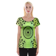 Green Grid Cute Flower Mandala Cap Sleeve Top by Magicworlddreamarts1