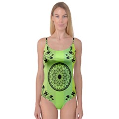 Green Grid Cute Flower Mandala Camisole Leotard  by Magicworlddreamarts1