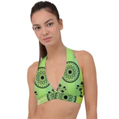 Green Grid Cute Flower Mandala Halter Plunge Bikini Top by Magicworlddreamarts1