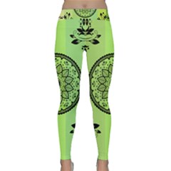 Green Grid Cute Flower Mandala Classic Yoga Leggings by Magicworlddreamarts1