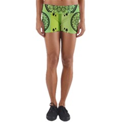 Green Grid Cute Flower Mandala Yoga Shorts by Magicworlddreamarts1