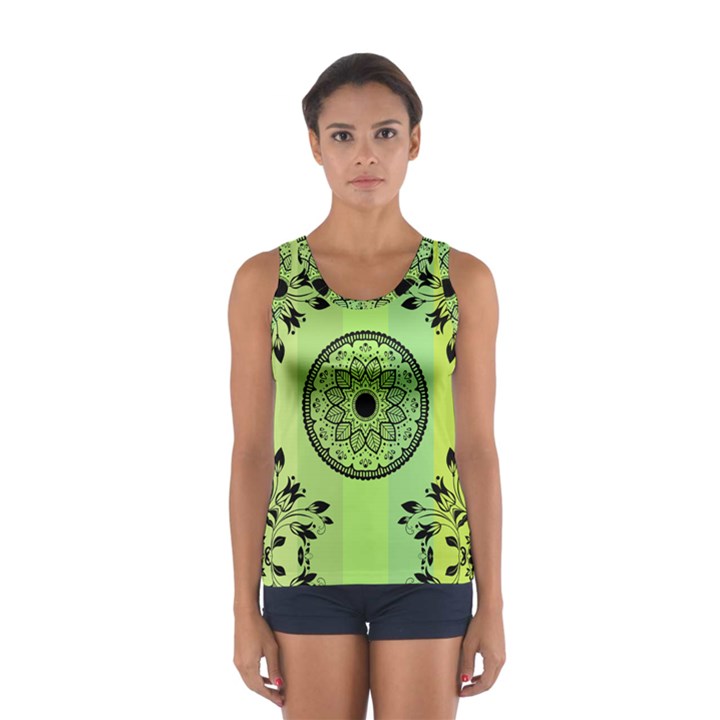 Green Grid Cute Flower Mandala Sport Tank Top 