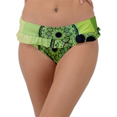 Green Grid Cute Flower Mandala Frill Bikini Bottom by Magicworlddreamarts1