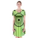 Green Grid Cute Flower Mandala Short Sleeve V-neck Flare Dress View1