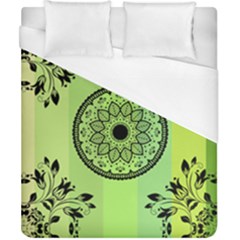 Green Grid Cute Flower Mandala Duvet Cover (california King Size) by Magicworlddreamarts1