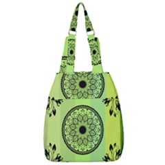 Green Grid Cute Flower Mandala Center Zip Backpack by Magicworlddreamarts1