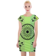 Green Grid Cute Flower Mandala Cap Sleeve Bodycon Dress by Magicworlddreamarts1