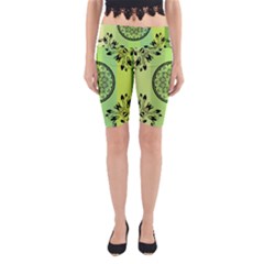 Green Grid Cute Flower Mandala Yoga Cropped Leggings by Magicworlddreamarts1