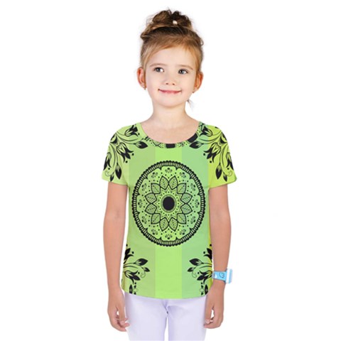 Green Grid Cute Flower Mandala Kids  One Piece Tee by Magicworlddreamarts1