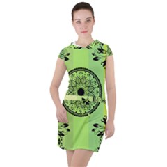 Green Grid Cute Flower Mandala Drawstring Hooded Dress