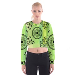 Green Grid Cute Flower Mandala Cropped Sweatshirt by Magicworlddreamarts1