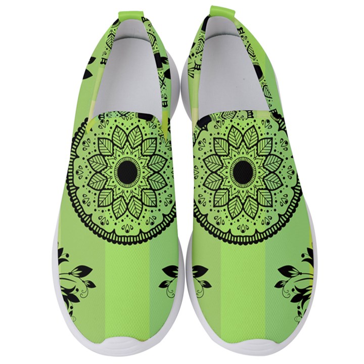 Green Grid Cute Flower Mandala Men s Slip On Sneakers