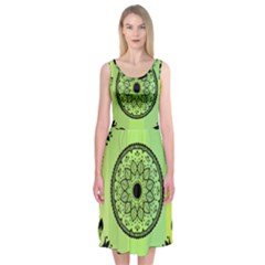 Green Grid Cute Flower Mandala Midi Sleeveless Dress by Magicworlddreamarts1