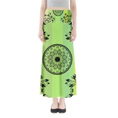 Green Grid Cute Flower Mandala Full Length Maxi Skirt by Magicworlddreamarts1