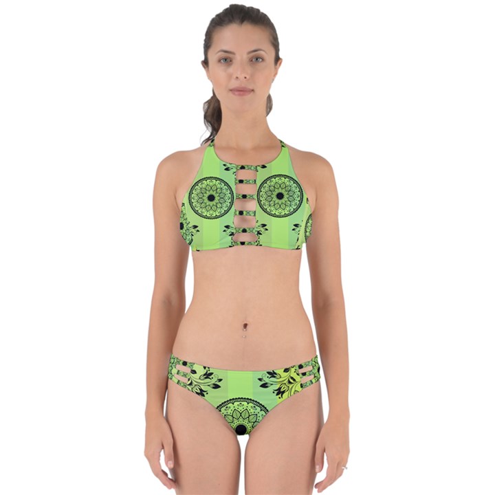 Green Grid Cute Flower Mandala Perfectly Cut Out Bikini Set