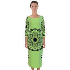 Green Grid Cute Flower Mandala Quarter Sleeve Midi Bodycon Dress by Magicworlddreamarts1