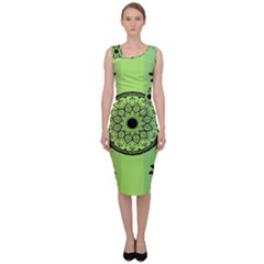 Green Grid Cute Flower Mandala Sleeveless Pencil Dress by Magicworlddreamarts1