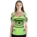 Green Grid Cute Flower Mandala Butterfly Sleeve Cutout Tee  View1