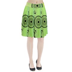 Green Grid Cute Flower Mandala Pleated Skirt by Magicworlddreamarts1