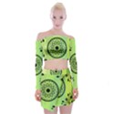 Green Grid Cute Flower Mandala Off Shoulder Top with Mini Skirt Set View1