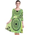 Green Grid Cute Flower Mandala Quarter Sleeve Waist Band Dress View1