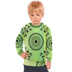 Green Grid Cute Flower Mandala Kids  Hooded Pullover by Magicworlddreamarts1