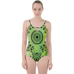 Green Grid Cute Flower Mandala Cut Out Top Tankini Set by Magicworlddreamarts1