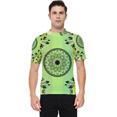 Green Grid Cute Flower Mandala Men s Short Sleeve Rash Guard by Magicworlddreamarts1