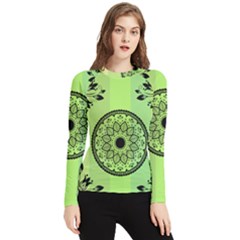 Green Grid Cute Flower Mandala Women s Long Sleeve Rash Guard by Magicworlddreamarts1