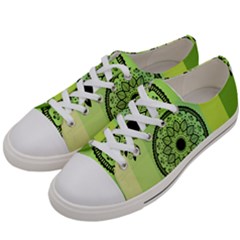 Green Grid Cute Flower Mandala Women s Low Top Canvas Sneakers by Magicworlddreamarts1